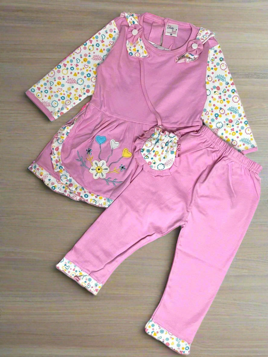 Adorable Floral Print Girl's Clothing top and pajama set