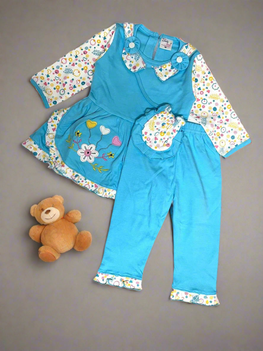 Adorable Floral Print Girl's Clothing top and pajama set