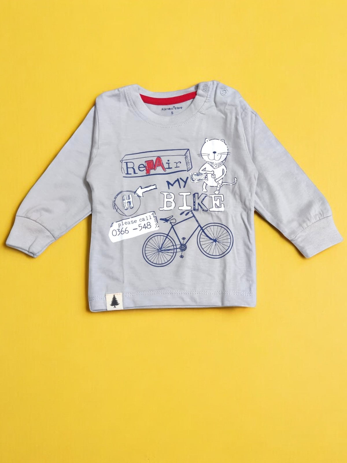 Kids' Bicycle Themed top and pajama set - Grey & Red - Bumblehugs