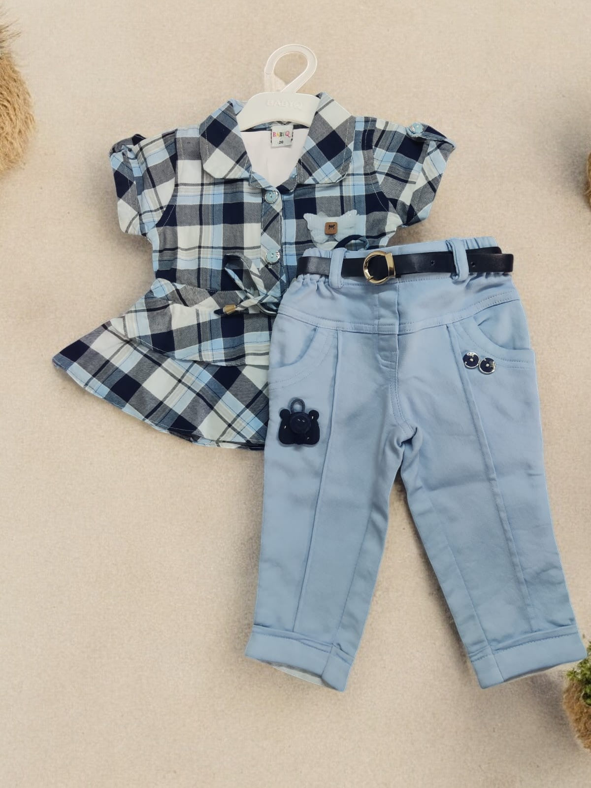 Charming Multicolored Plaid girl's top and jeans set - Bumblehugs
