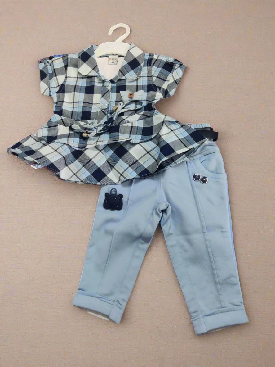 Charming Multicolored Plaid girl's top and jeans set - Bumblehugs