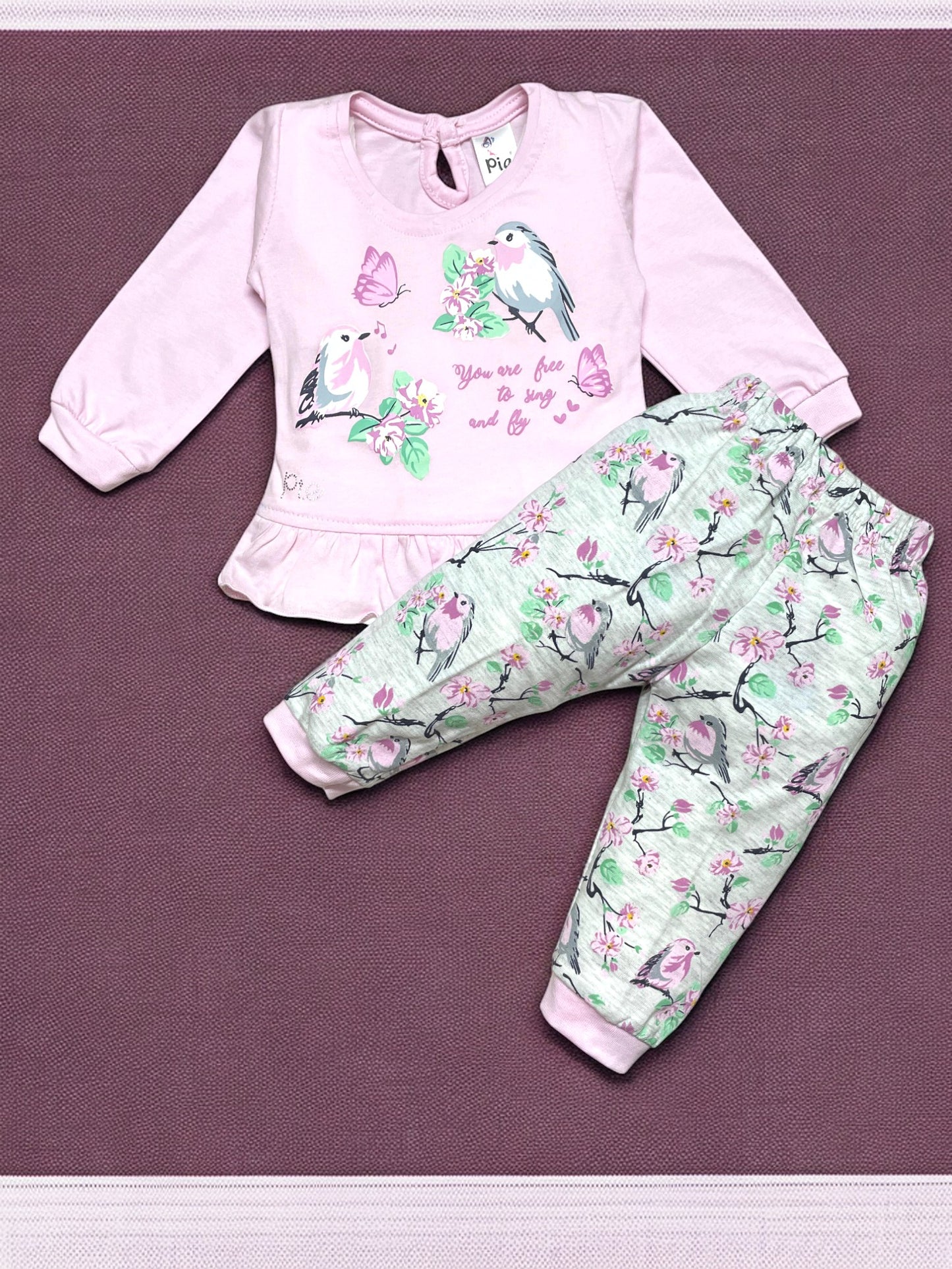 Adorable girls full sleeve top and pajama set