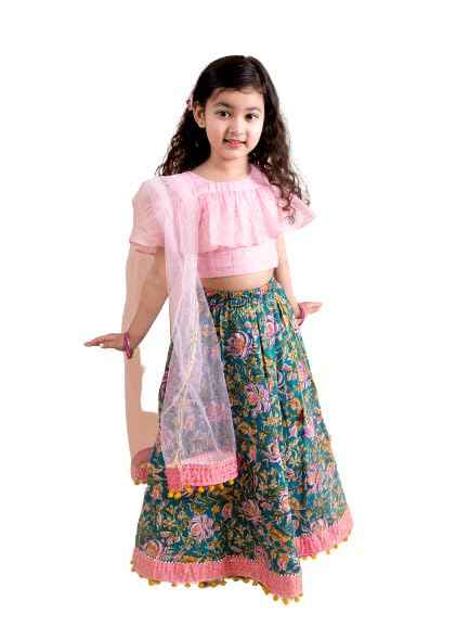 Pspeaches Girls Cotton Ready To Wear Readymade Lehenga And Choli Set