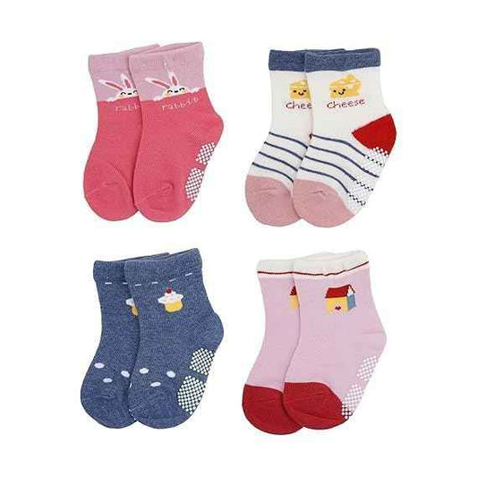 Non Slip Baby Socks for 1-3 Years – Anti Skid Cotton Socks for Toddlers | Baby Girls 12-36 Months | Crawling & Walking Socks | Pack of 4 (Girls)