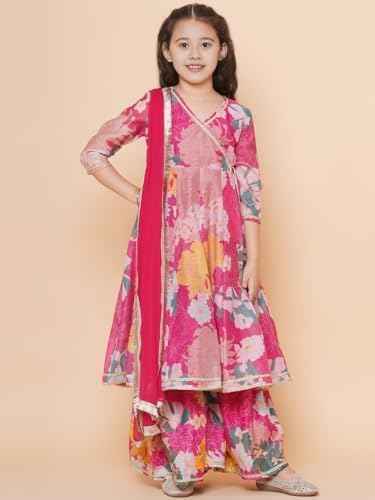 Naixa Girls Rayon Fabric Floral Printed 3/4 Sleeve Sharara Dress Set For All Occasion salwar suit