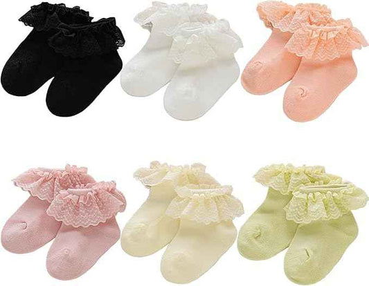 CUTEABLY Baby Girls Lace Ruffle Ankle Socks, Cotton, Multi-Colour