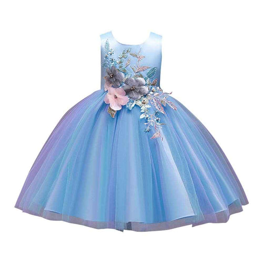 Hopscotch Girl's Fit And Flare Knee Length Knee-Length Polyester- Blend Floral Applique Sleeveless Party Dress