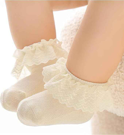 CUTEABLY Baby Girls Lace Ruffle Ankle Socks, Cotton, Multi-Colour