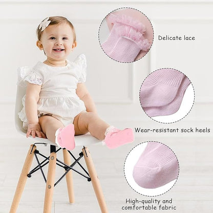 CUTEABLY Baby Girls Lace Ruffle Ankle Socks, Cotton, Multi-Colour