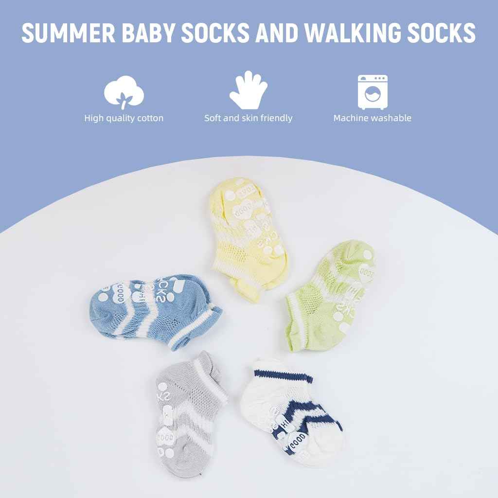 SNOWIE SOFT® 5 Pairs Baby Socks Set, Antislip Socks for New Born Baby 0-3 Years, Non Slip Grip Ankle Socks with Non Skid Soles for Infants Baby Shower Gifts