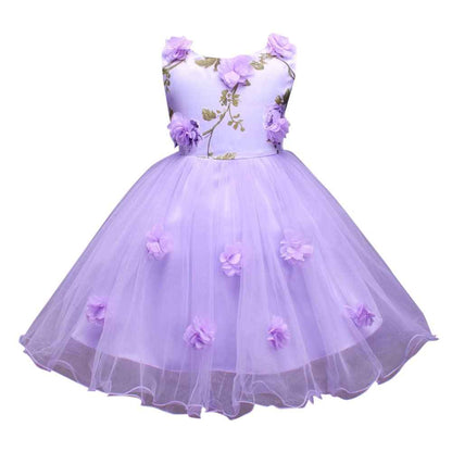 Hopscotch Girl's Fit And Flare Knee Length Sleeveless Floral Applique Party Dress