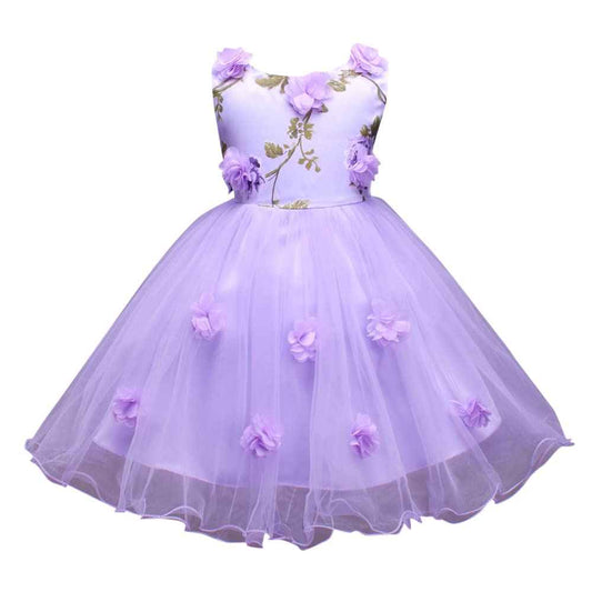 Hopscotch Girl's Fit And Flare Knee Length Sleeveless Floral Applique Party Dress