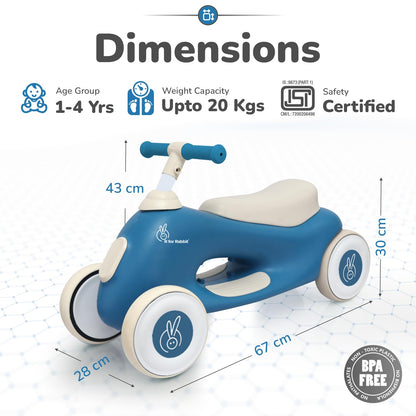 R for Rabbit Speedster Zoomy Push Ride-On for Baby, Wide TPE Wheels with Ergonomic & Comfortable Seat, Non Slip Footrest for 1 to 4 Years Kids, 20 Kgs Weight Capacity (Blue Grey)