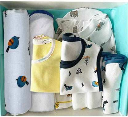 TINYLANE - Curated For You! Newborn Baby Products Gift Set (13 Pcs), Essential Clothing Gift Kit For Infants Of 0-3 Years, Swaddles, Bibs, Cap, Booties, Mittens & Washcloths, Ideal Baby Shower Gift Pack