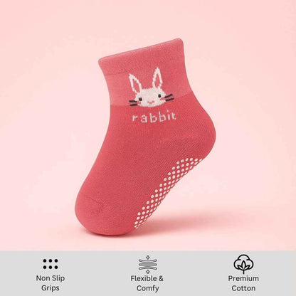 Non Slip Baby Socks for 1-3 Years – Anti Skid Cotton Socks for Toddlers | Baby Girls 12-36 Months | Crawling & Walking Socks | Pack of 4 (Girls)