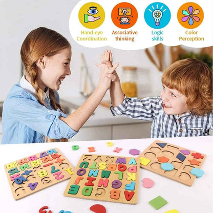 Niwlix Wooden Learning Educational Board for Kids, Puzzle Toys for 2+ Years Old Boys & Girls Educational Toys for Toddlers & Preschoolers, ABCD for Kids(Alphabets, Numbers & Shapes)