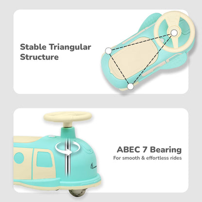 R for Rabbit Iya Iya Caravan 3 in 1 Kids Swing Car, Push & Pull Ride-On with Scratch Free PU LED Wheels & ABEC7 Bearing, Baby Twister Magic Car for 2+ Years Boys & Girls, Upto 75 Kgs (Blue Peach)