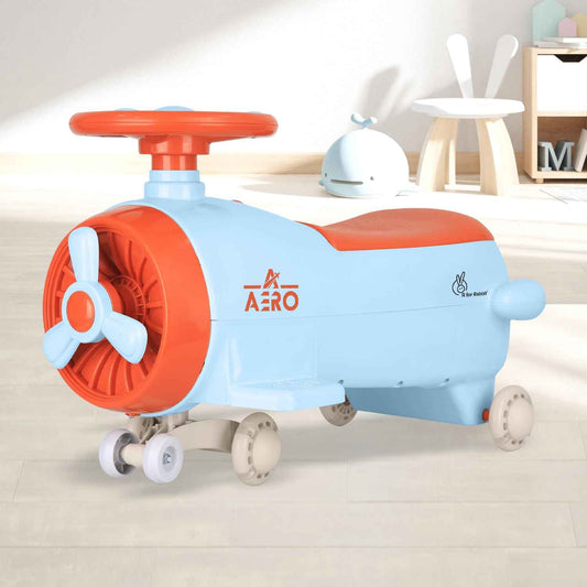R for Rabbit Iya Iya Aero Kids Swing Car, Scratch Free PU LED Wheels with ABEC7 Bearing, Baby Ride on Magic Toy Panda Car for 2+ Years Boys & Girls, Upto 75 Kgs (Blue Orange)