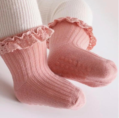 heartbury Cute and Colorful 100% Cotton Baby Girls Anti Slip Socks Frill &Ruffle Socks for Baby Girls, Grip socks for Baby