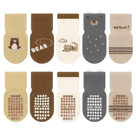 SNOWIE SOFT® 5 Pairs Baby Socks Set, Antislip Socks for New Born Baby 0-3 Years, Non Slip Grip Ankle Socks with Non Skid Soles for Infants Baby Shower Gifts