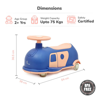 R for Rabbit Iya Iya Caravan 3 in 1 Kids Swing Car, Push & Pull Ride-On with Scratch Free PU LED Wheels & ABEC7 Bearing, Baby Twister Magic Car for 2+ Years Boys & Girls, Upto 75 Kgs (Blue Peach)