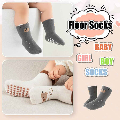 SNOWIE SOFT® 5 Pairs Baby Socks Set, Antislip Socks for New Born Baby 0-3 Years, Non Slip Grip Ankle Socks with Non Skid Soles for Infants Baby Shower Gifts