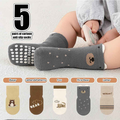 SNOWIE SOFT® 5 Pairs Baby Socks Set, Antislip Socks for New Born Baby 0-3 Years, Non Slip Grip Ankle Socks with Non Skid Soles for Infants Baby Shower Gifts