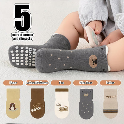 SNOWIE SOFT® 5 Pairs Baby Socks Set, Antislip Socks for New Born Baby 0-3 Years, Non Slip Grip Ankle Socks with Non Skid Soles for Infants Baby Shower Gifts