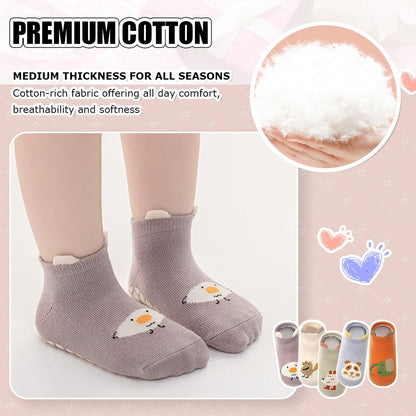 SNOWIE SOFT® 5 Pairs Baby Socks Set, Antislip Socks for New Born Baby 0-3 Years, Non Slip Grip Ankle Socks with Non Skid Soles for Infants Baby Shower Gifts