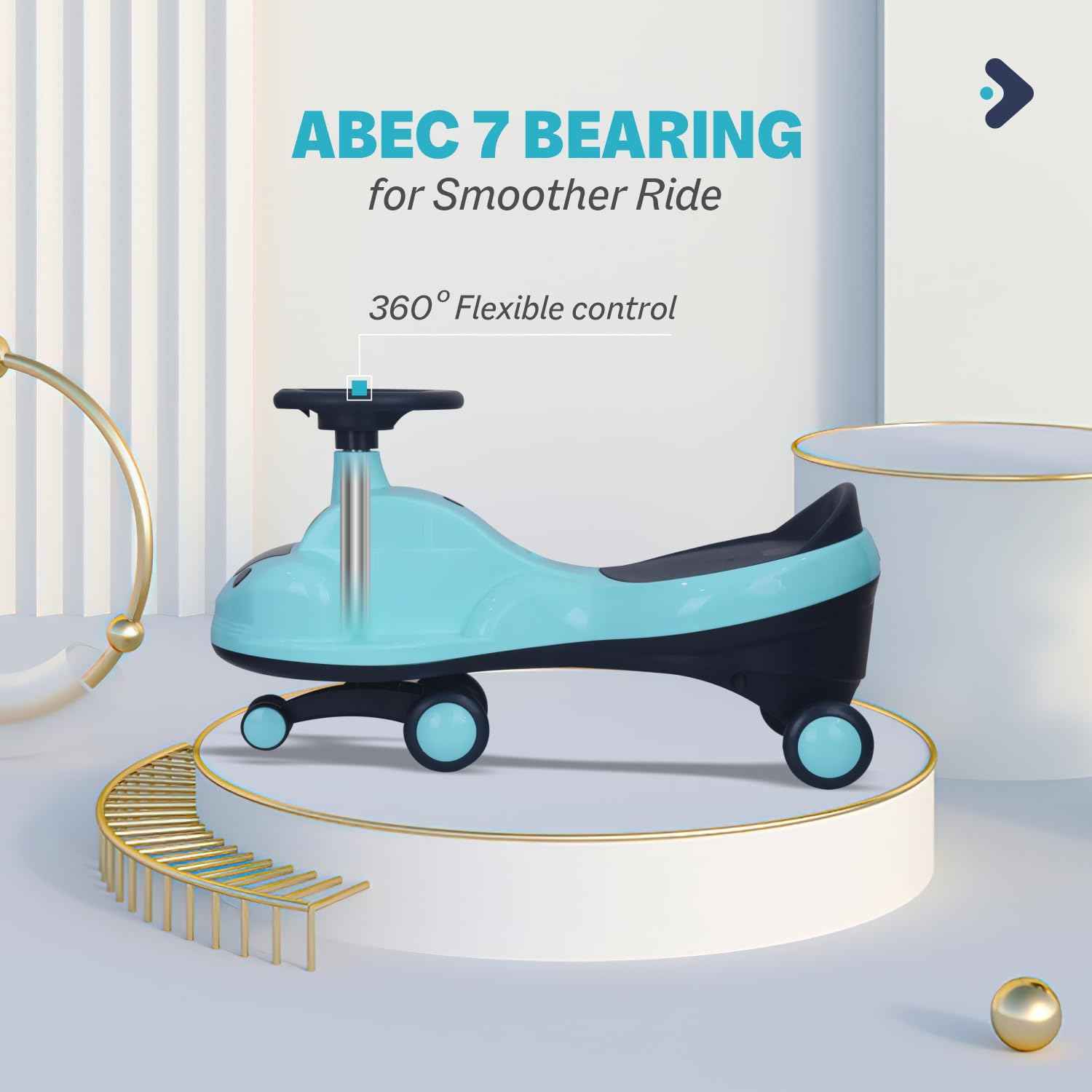 R for Rabbit Iya Iya Zippy Kids Swing Car, Scratch Free PVC Wheels with ABEC7 Bearing, Ride on Magic Toy Car for Kids Suitable for 3+ Years Boys & Girls, Upto 75 Kgs (Lake Blue)