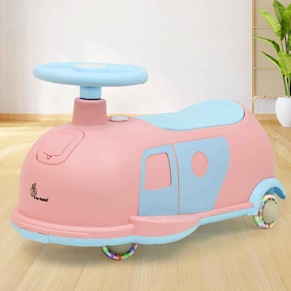 R for Rabbit Iya Iya Caravan 3 in 1 Kids Swing Car, Push & Pull Ride-On with Scratch Free PU LED Wheels & ABEC7 Bearing, Baby Twister Magic Car for 2+ Years Boys & Girls, Upto 75 Kgs (Blue Peach)