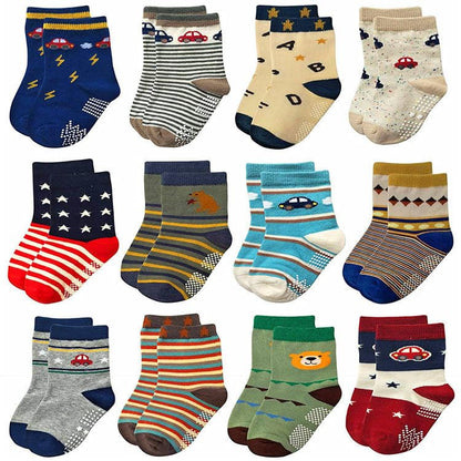 ZAPLES Baby Non Slip Grip Ankle Socks with Non Skid Soles for Infants Toddlers Kids Boys Girls