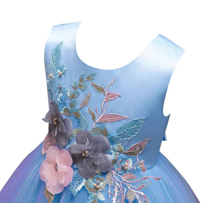Hopscotch Girl's Fit And Flare Knee Length Knee-Length Polyester- Blend Floral Applique Sleeveless Party Dress