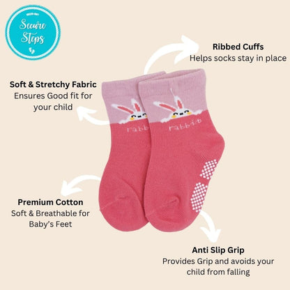 Non Slip Baby Socks for 1-3 Years – Anti Skid Cotton Socks for Toddlers | Baby Girls 12-36 Months | Crawling & Walking Socks | Pack of 4 (Girls)