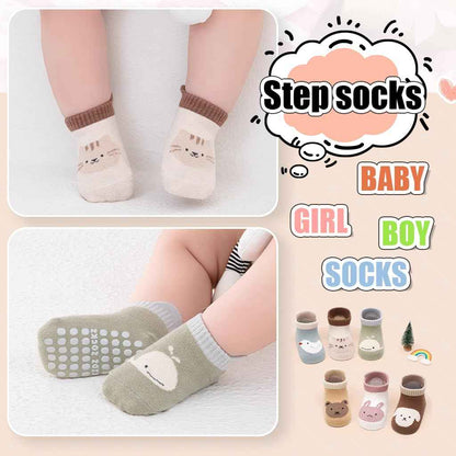 SNOWIE SOFT® 5 Pairs Baby Socks Set, Antislip Socks for New Born Baby 0-3 Years, Non Slip Grip Ankle Socks with Non Skid Soles for Infants Baby Shower Gifts