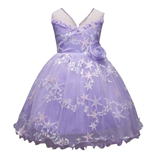 Hopscotch Girl's Fit And Flare Knee Length Sleeveless Star Embroidered Party Dress