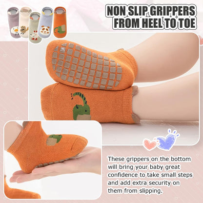 SNOWIE SOFT® 5 Pairs Baby Socks Set, Antislip Socks for New Born Baby 0-3 Years, Non Slip Grip Ankle Socks with Non Skid Soles for Infants Baby Shower Gifts