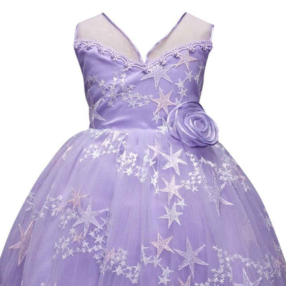 Hopscotch Girl's Fit And Flare Knee Length Sleeveless Star Embroidered Party Dress