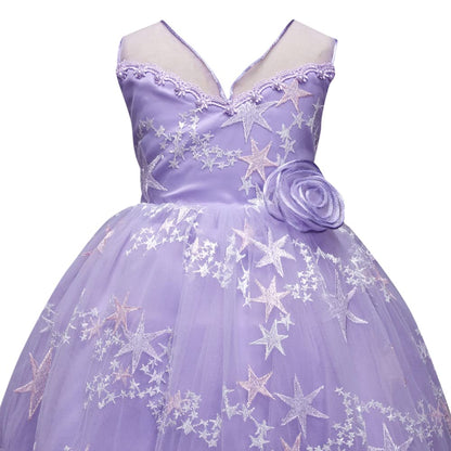 Hopscotch Girl's Fit And Flare Knee Length Sleeveless Star Embroidered Party Dress