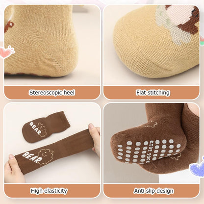 SNOWIE SOFT® 5 Pairs Baby Socks Set, Antislip Socks for New Born Baby 0-3 Years, Non Slip Grip Ankle Socks with Non Skid Soles for Infants Baby Shower Gifts