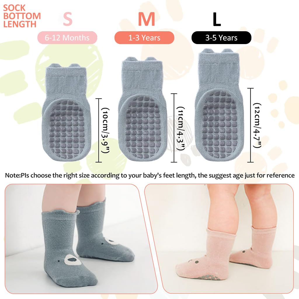 SNOWIE SOFT® 5 Pairs Baby Socks Set, Antislip Socks for New Born Baby 0-3 Years, Non Slip Grip Ankle Socks with Non Skid Soles for Infants Baby Shower Gifts