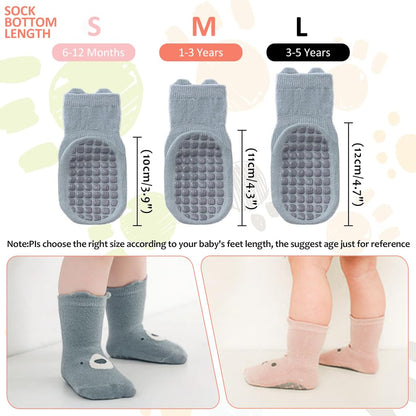 SNOWIE SOFT® 5 Pairs Baby Socks Set, Antislip Socks for New Born Baby 0-3 Years, Non Slip Grip Ankle Socks with Non Skid Soles for Infants Baby Shower Gifts