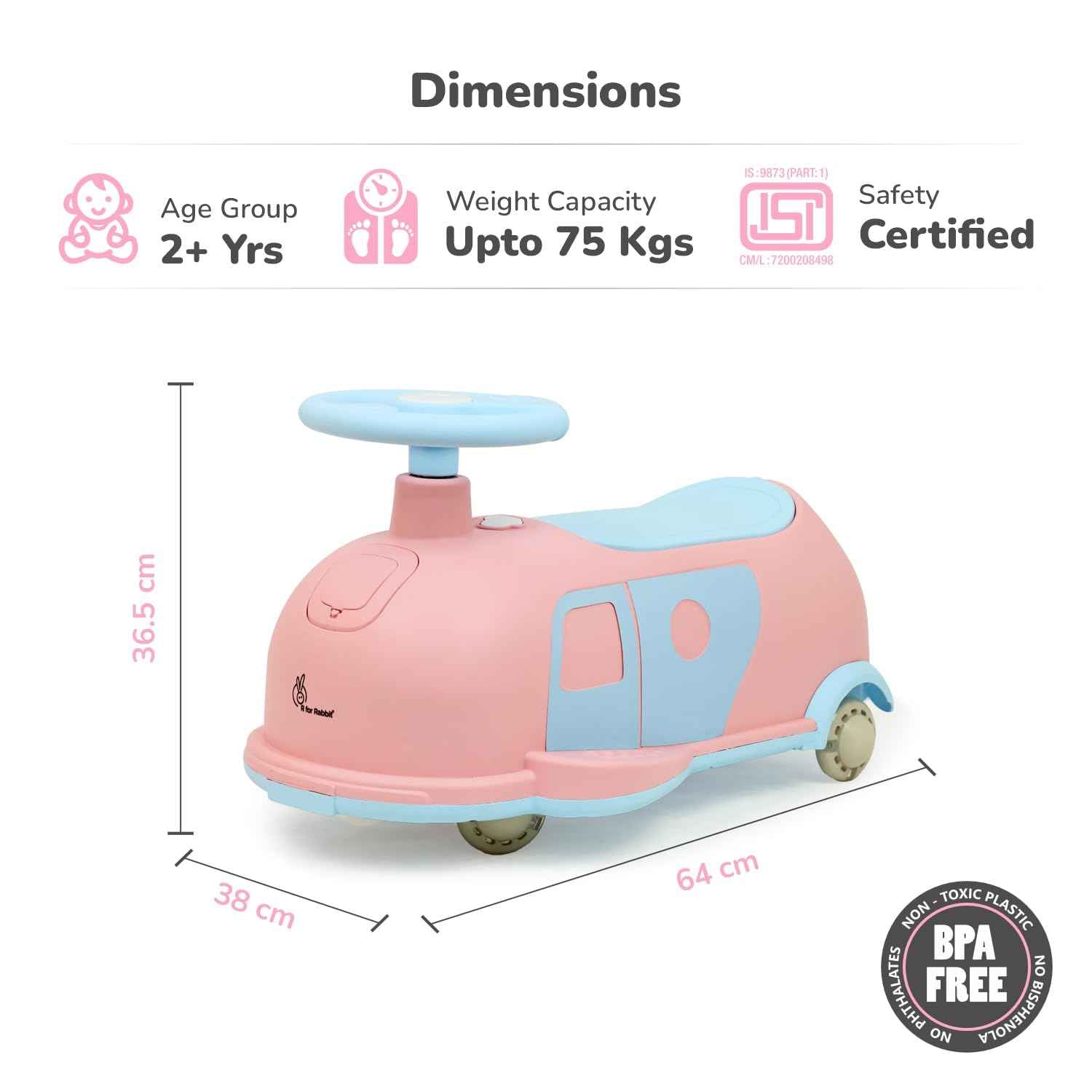 R for Rabbit Iya Iya Caravan 3 in 1 Kids Swing Car, Push & Pull Ride-On with Scratch Free PU LED Wheels & ABEC7 Bearing, Baby Twister Magic Car for 2+ Years Boys & Girls, Upto 75 Kgs (Blue Peach)