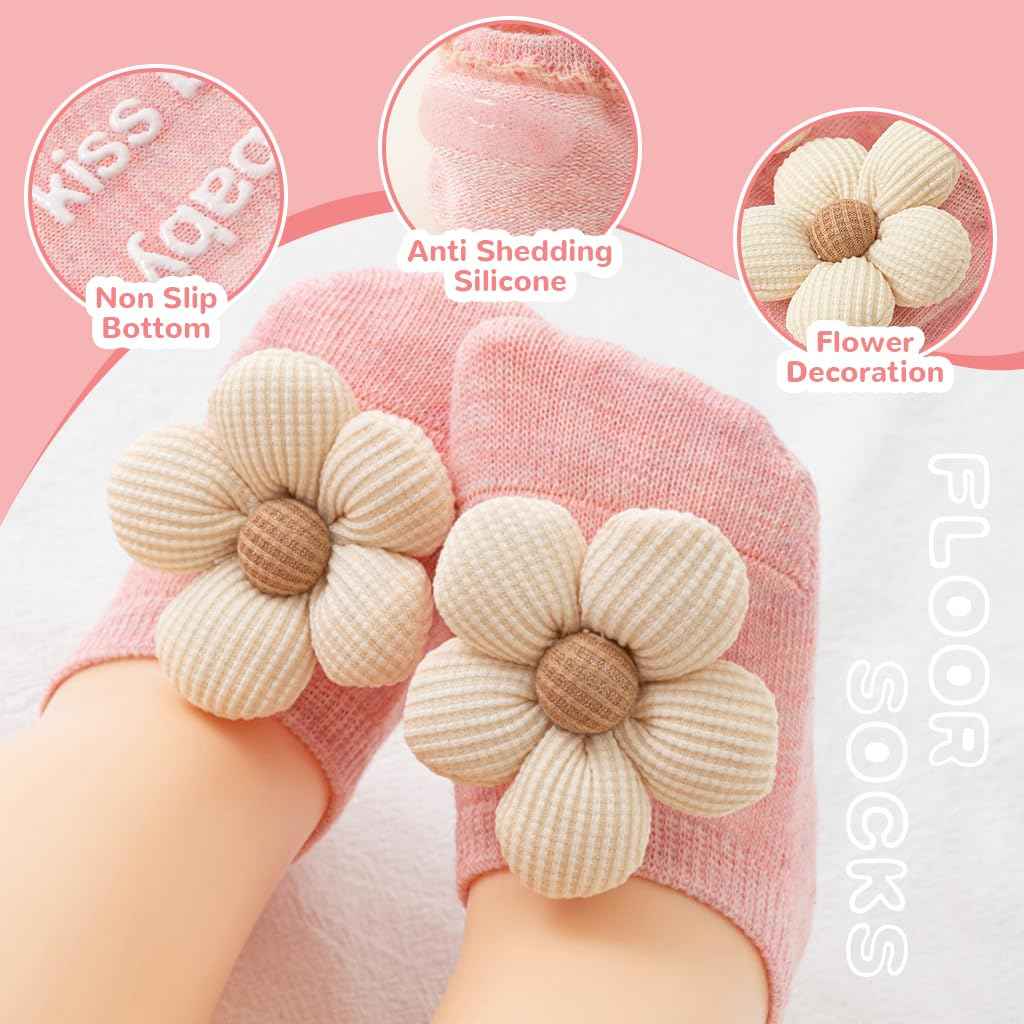SNOWIE SOFT® 5 Pairs Baby Socks Set, Antislip Socks for New Born Baby 0-3 Years, Non Slip Grip Ankle Socks with Non Skid Soles for Infants Baby Shower Gifts