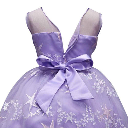 Hopscotch Girl's Fit And Flare Knee Length Sleeveless Star Embroidered Party Dress