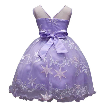 Hopscotch Girl's Fit And Flare Knee Length Sleeveless Star Embroidered Party Dress