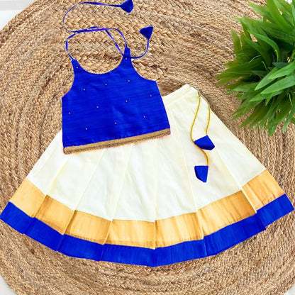 Stanwells Kids Girls Orange & Magenta Mirror Work Flared Net Sleeveless Lehenga Choli Set Pattupavadai for Girls