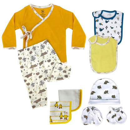 TINYLANE - Curated For You! Newborn Baby Products Gift Set (13 Pcs), Essential Clothing Gift Kit For Infants Of 0-3 Years, Swaddles, Bibs, Cap, Booties, Mittens & Washcloths, Ideal Baby Shower Gift Pack