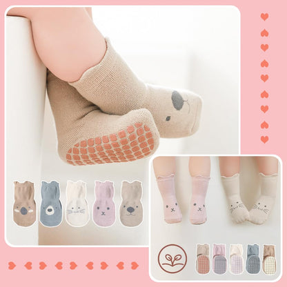 SNOWIE SOFT® 5 Pairs Baby Socks Set, Antislip Socks for New Born Baby 0-3 Years, Non Slip Grip Ankle Socks with Non Skid Soles for Infants Baby Shower Gifts