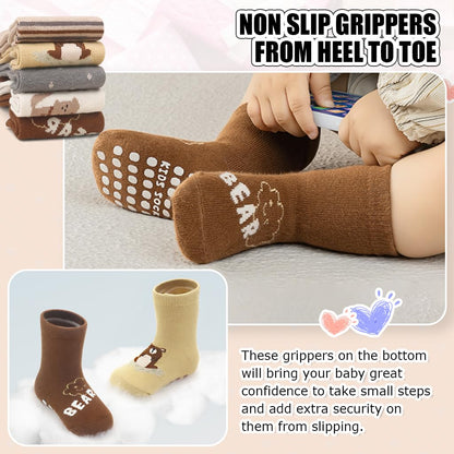 SNOWIE SOFT® 5 Pairs Baby Socks Set, Antislip Socks for New Born Baby 0-3 Years, Non Slip Grip Ankle Socks with Non Skid Soles for Infants Baby Shower Gifts